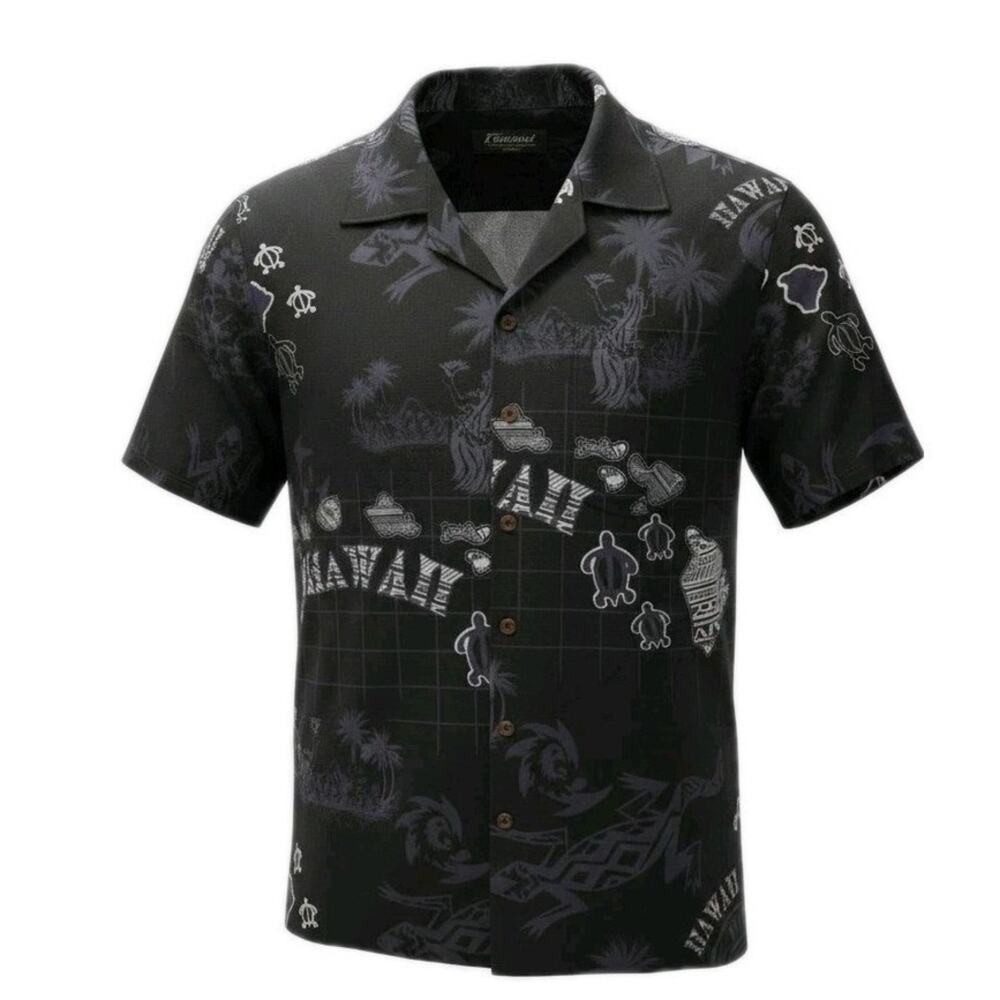 Favant Gecko Aloha Shirt XL Hawaii Short Sleeve Aloha Black Tropical Luau Party